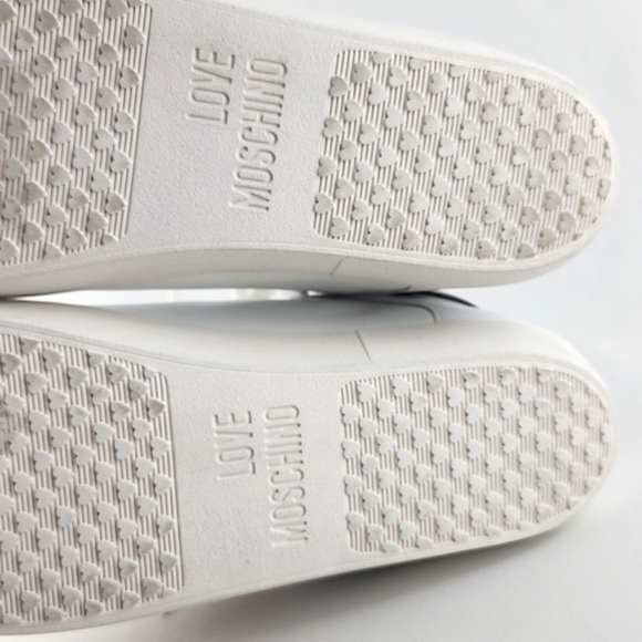 NWT Love Moschino Women's White Black Leather Low Top Sneakers Logo  Size 10/41 - Picture 10 of 16